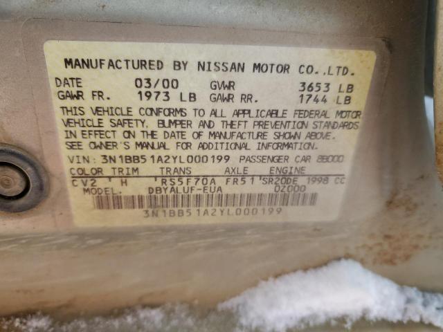 3N1BB51A2YL000199 - 2000 NISSAN SENTRA 4D SE GOLD photo 12