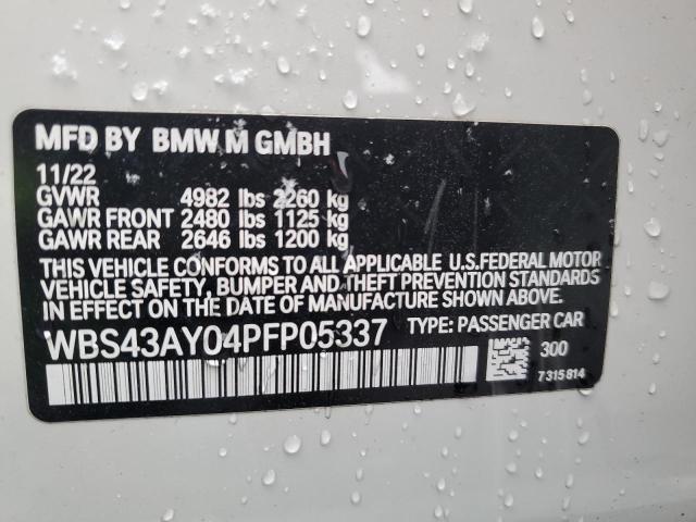 WBS43AY04PFP05337 - 2023 BMW M3 COMPETITION WHITE photo 12