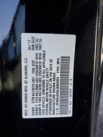 5FNRL6H94JB002924 - 2018 HONDA ODYSSEY ELITE Czarny zdjęcie 14