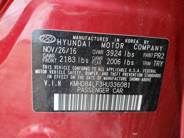 KMHD84LF3HU336081 - 2017 HYUNDAI ELANTRA SE RED photo 12