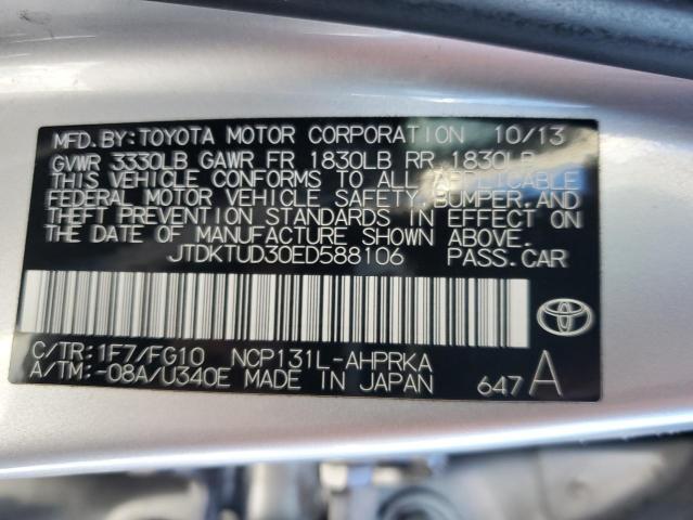 JTDKTUD30ED588106 - 2014 TOYOTA YARIS SILVER photo 12