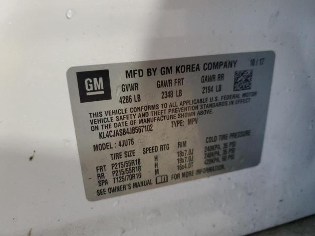 KL4CJASB4JB567102 - 2018 BUICK ENCORE PREFERRED Ақ фото 12