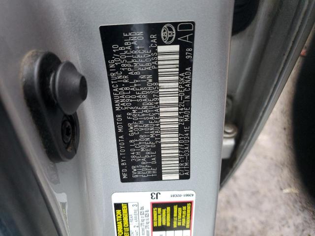 2T1BU4EE3AC497058 - 2010 TOYOTA COROLLA BASE SILVER photo 12