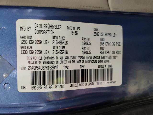 2A4GP54L87R152940 - 2007 CHRYSLER TOWN & COU TOURING Blau Foto 13