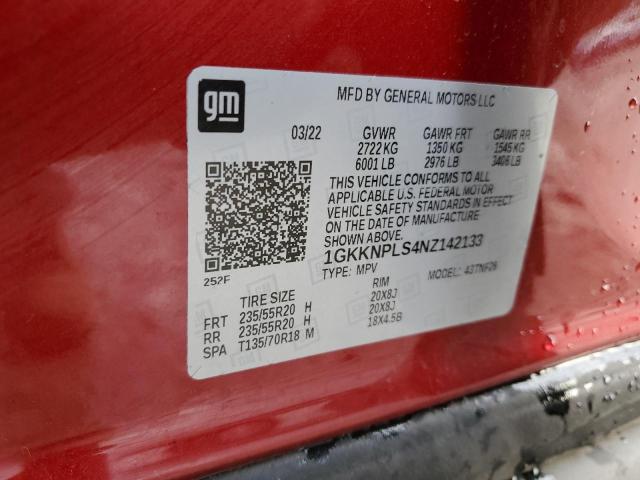 1GKKNPLS4NZ142133 - 2022 GMC ACADIA DENALI RED photo 12