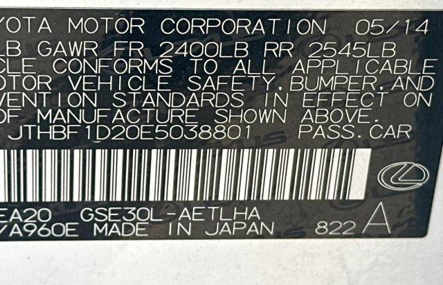 JTHBF1D20E5038801 - 2014 LEXUS IS 250 WHITE photo 10