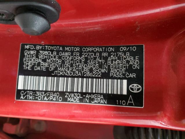 JTDKN3DU3A1286222 - 2010 TOYOTA PRIUS RED photo 12