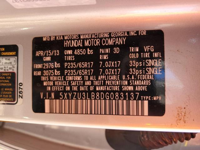 5XYZU3LB8DG083137 - 2013 HYUNDAI SANTA FE S SILVER photo 12