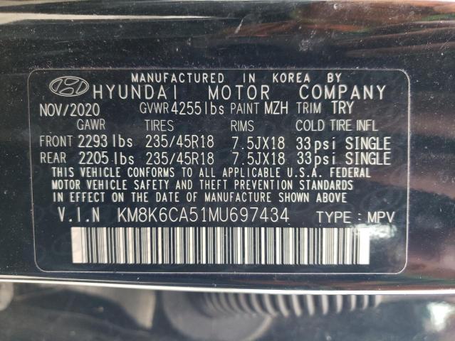 KM8K6CA51MU697434 - 2021 HYUNDAI KONA NIGHT BLACK photo 12