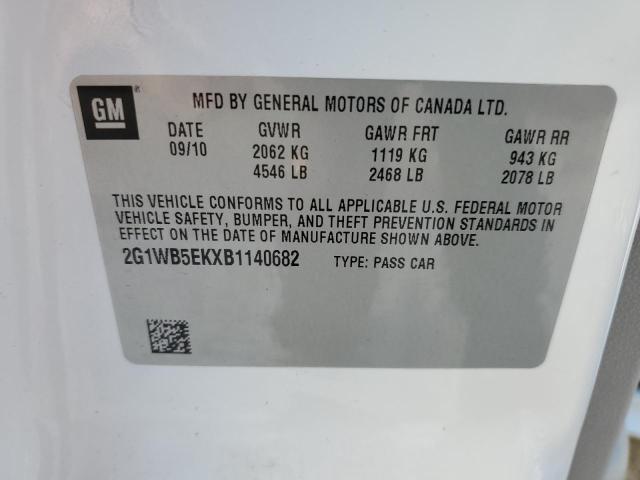 2G1WB5EKXB1140682 - 2011 CHEVROLET IMPALA LT WHITE photo 12