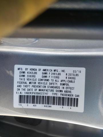 1HGCR3F83GA023747 - 2016 HONDA ACCORD EXL SILVER photo 10