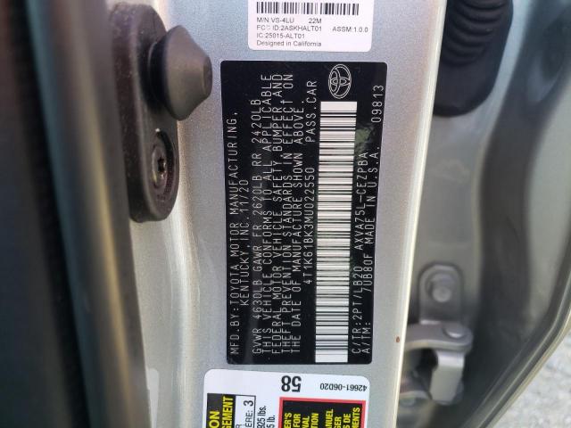 4T1K61BK3MU022550 - 2021 TOYOTA CAMRY XSE SILVER photo 13