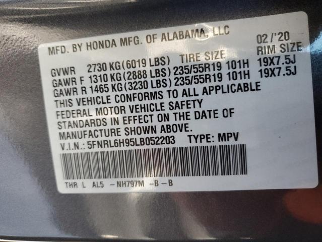 5FNRL6H95LB052203 - 2020 HONDA ODYSSEY ELITE Gris foto 14