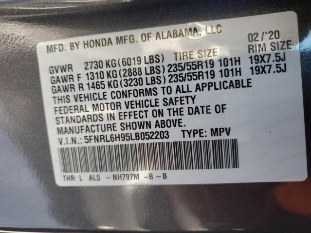 5FNRL6H95LB052203 - 2020 HONDA ODYSSEY ELITE GRAY photo 14