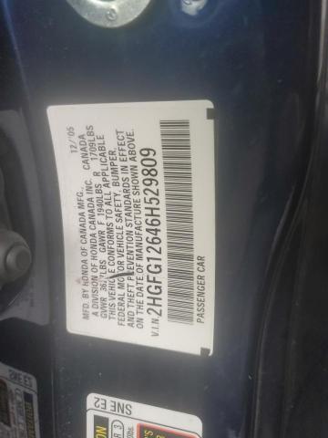 2HGFG12646H529809 - 2006 HONDA CIVIC LX BLUE photo 12