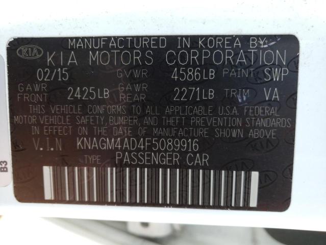 KNAGM4AD4F5089916 - 2015 KIA OPTIMA HYBRID WHITE photo 12