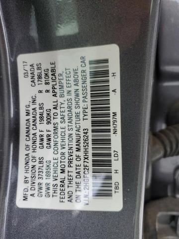 2HGFC2F7XHH526243 - 2017 HONDA CIVIC EX CHARCOAL photo 12