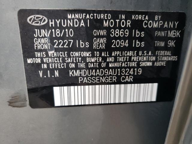 KMHDU4AD9AU132419 - 2010 HYUNDAI ELANTRA BLUE GRAY photo 12