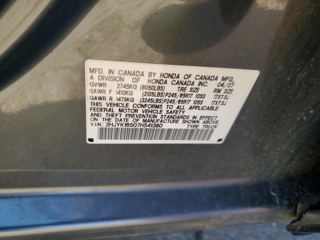 2HJYK16507H541380 - 2007 HONDA RIDGELINE RTL GRAY photo 12