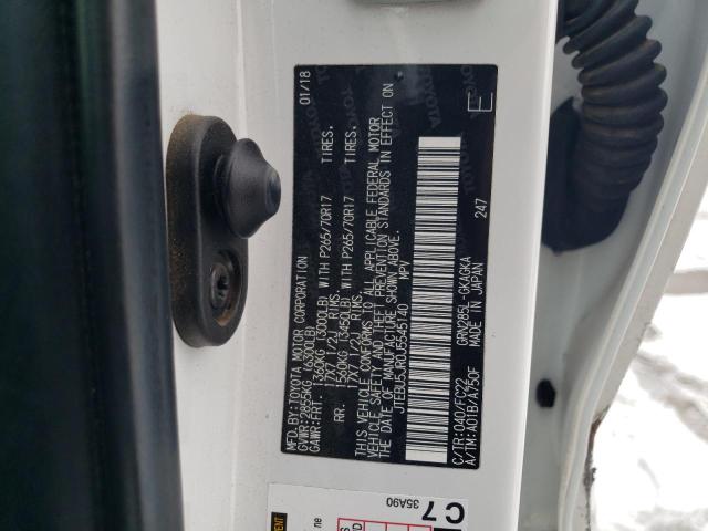 JTEBU5JR0J5545140 - 2018 TOYOTA 4RUNNER SR5/SR5 PREMIUM თეთრი ფოტო 12