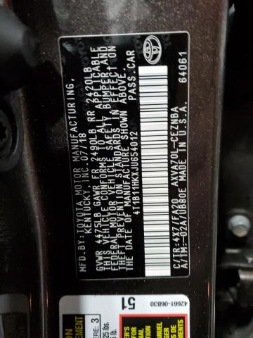 4T1B11HKXJU654012 - 2018 TOYOTA CAMRY L BROWN photo 12