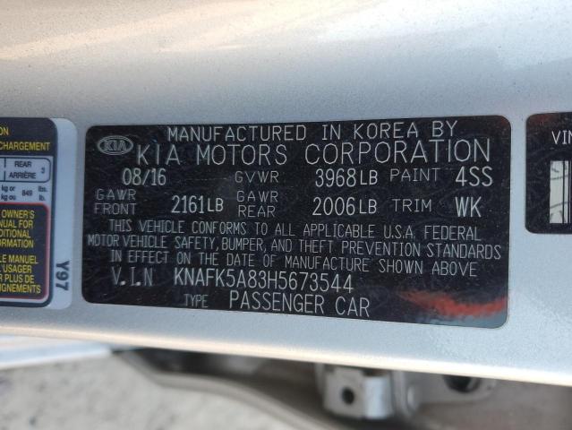 KNAFK5A83H5673544 - 2017 KIA FORTE LX SILVER photo 13