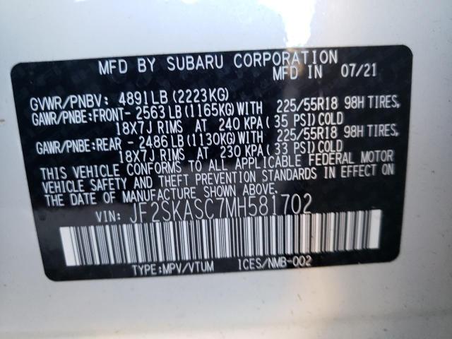 JF2SKASC7MH581702 - 2021 SUBARU FORESTER LIMITED WHITE photo 13