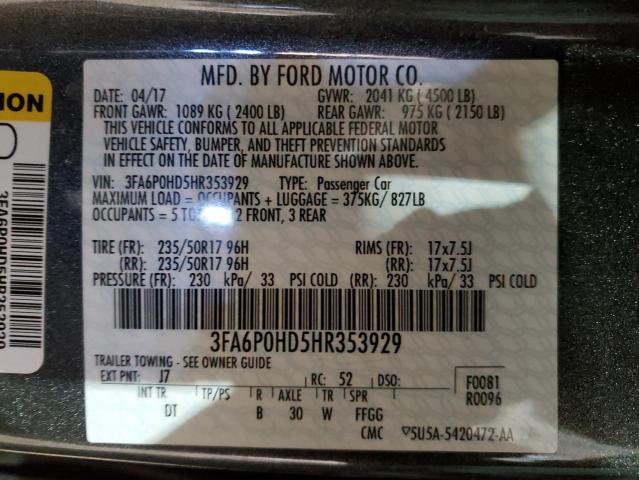 3FA6P0HD5HR353929 - 2017 FORD FUSION SE GRAY photo 13