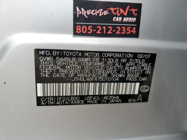 JTHGL46FX75010104 - 2007 LEXUS LS 460L SILVER photo 12