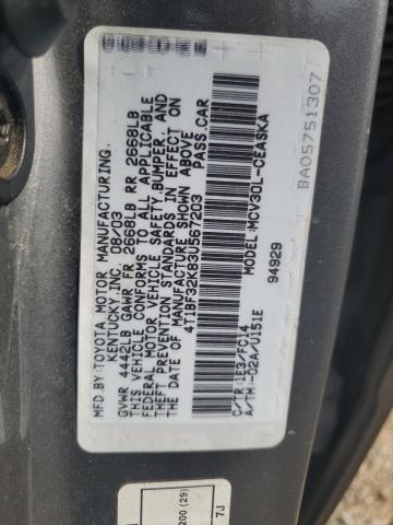 4T1BF32K83U567203 - 2003 TOYOTA CAMRY LE GRAY photo 12