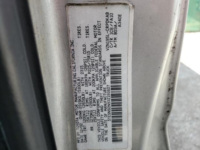 5TESN92N93Z191607 - 2003 TOYOTA TACOMA XTRACAB PRERUNNER ვერცხლისფერი ფოტო 12