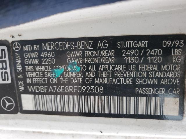 WDBFA76E8RF092308 - 1994 MERCEDES-BENZ SL 600 WHITE photo 12