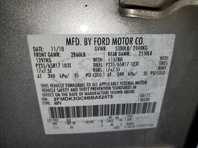 2FMDK3GC9BBA52575 - 2011 FORD EDGE SE SILVER photo 13