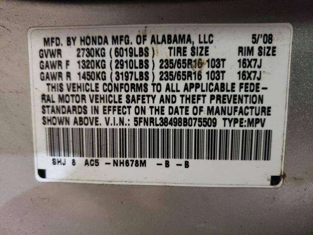 5FNRL38498B075509 - 2008 HONDA ODYSSEY EX SILVER photo 13