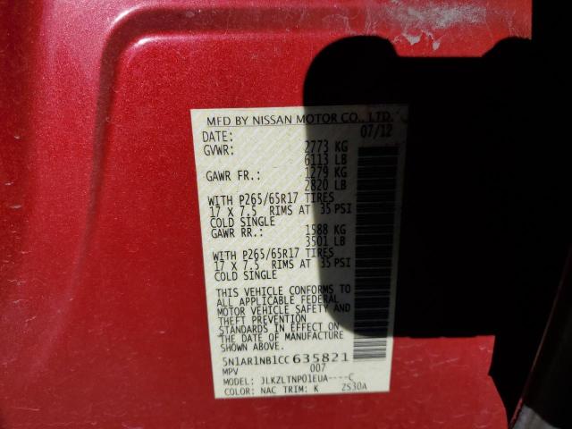 5N1AR1NB1CC635821 - 2012 NISSAN PATHFINDER S BROWN photo 12