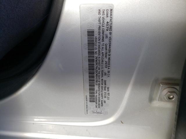 3VW2K7AJ3CM307812 - 2012 VOLKSWAGEN JETTA BASE Մոխրագույն լուսանկար 12