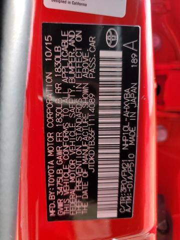 JTDKDTB36F1114089 - 2015 TOYOTA PRIUS C RED photo 12