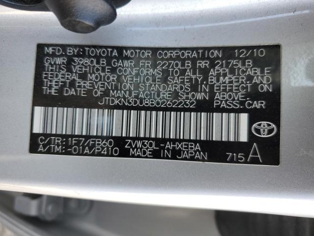 JTDKN3DU8B0262232 - 2011 TOYOTA PRIUS SILVER photo 12