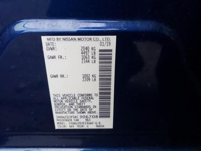 1N4AZ1CP5KC306708 - 2019 NISSAN LEAF S BLUE photo 12