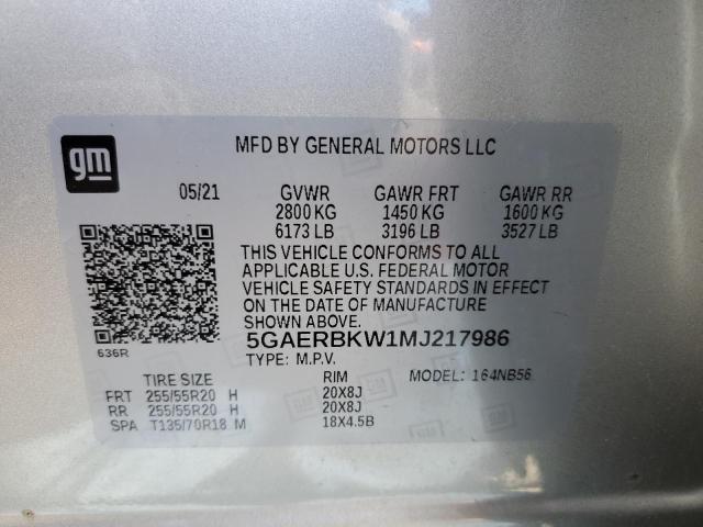 5GAERBKW1MJ217986 - 2021 BUICK ENCLAVE ESSENCE 银色 照片 12