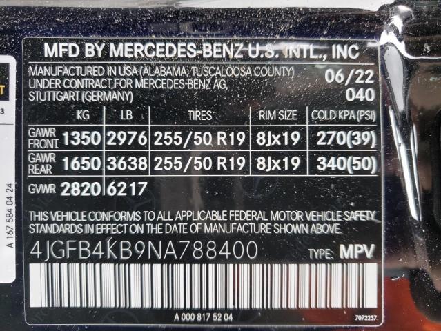 4JGFB4KB9NA788400 - 2022 MERCEDES-BENZ GLE 350 4MATIC BLACK photo 12