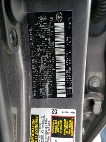 4T1B11HK4KU818758 - 2019 TOYOTA CAMRY L GRAY photo 12