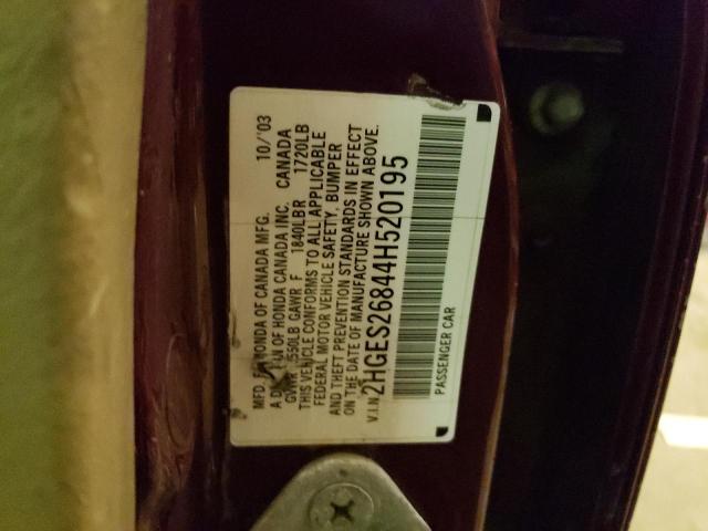 2HGES26844H520195 - 2004 HONDA CIVIC EX BURGUNDY photo 12