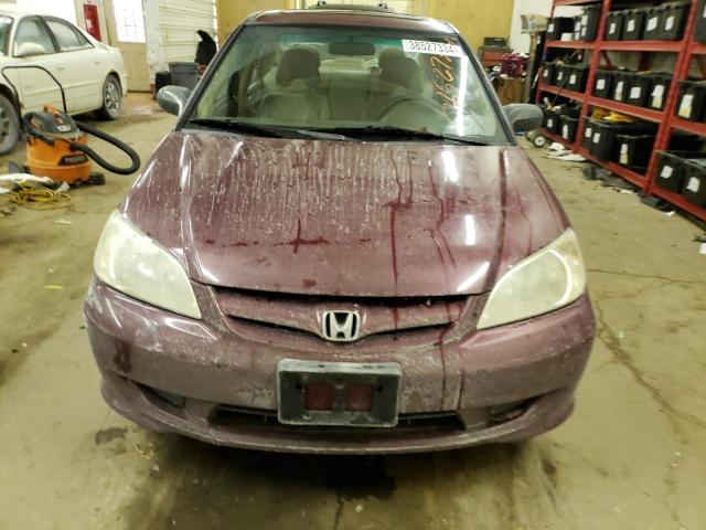 2HGES26844H520195 - 2004 HONDA CIVIC EX BURGUNDY photo 5