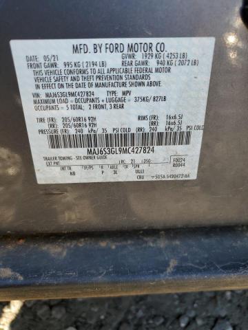 MAJ6S3GL9MC427824 - 2021 FORD ECOSPORT SE CHARCOAL photo 13