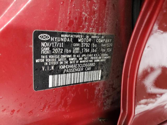 KMHDH4AE3CU366880 - 2012 HYUNDAI ELANTRA GLS RED photo 12