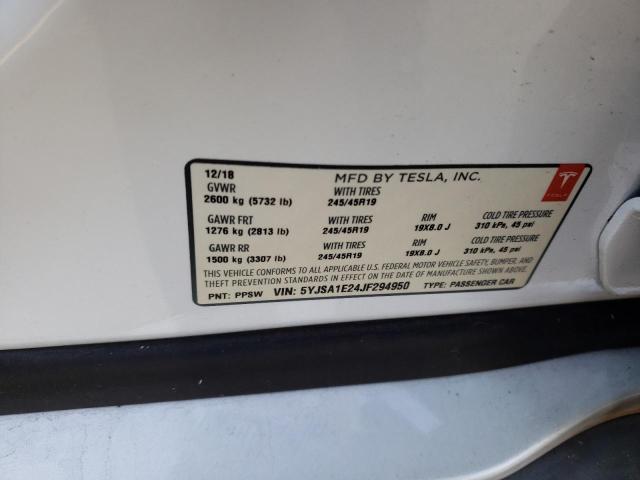 5YJSA1E24JF294950 - 2018 TESLA MODEL S თეთრი ფოტო 13