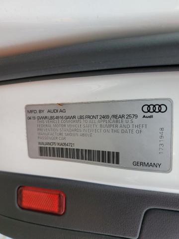 WAUANCF51KA054721 - 2019 AUDI A5 PREMIUM WHITE photo 12