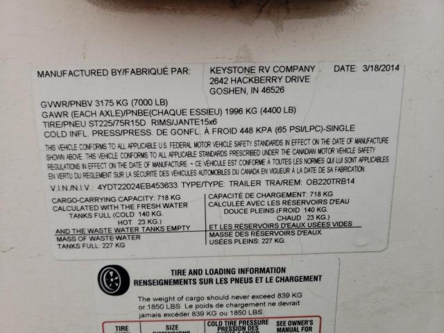 4YDT22024EB453633 - 2014 OUTB TRAVEL TRL BEIGE photo 10