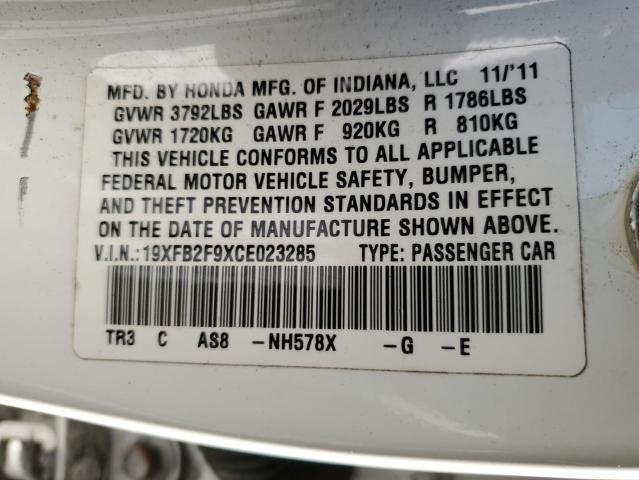 19XFB2F9XCE023285 - 2012 HONDA CIVIC EXL Սպիտակ լուսանկար 12